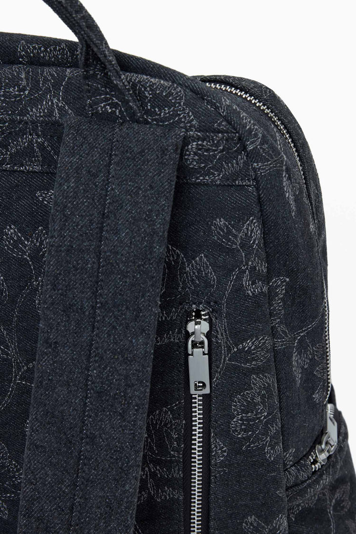 Chester Embroidered Denim Backpack in Black