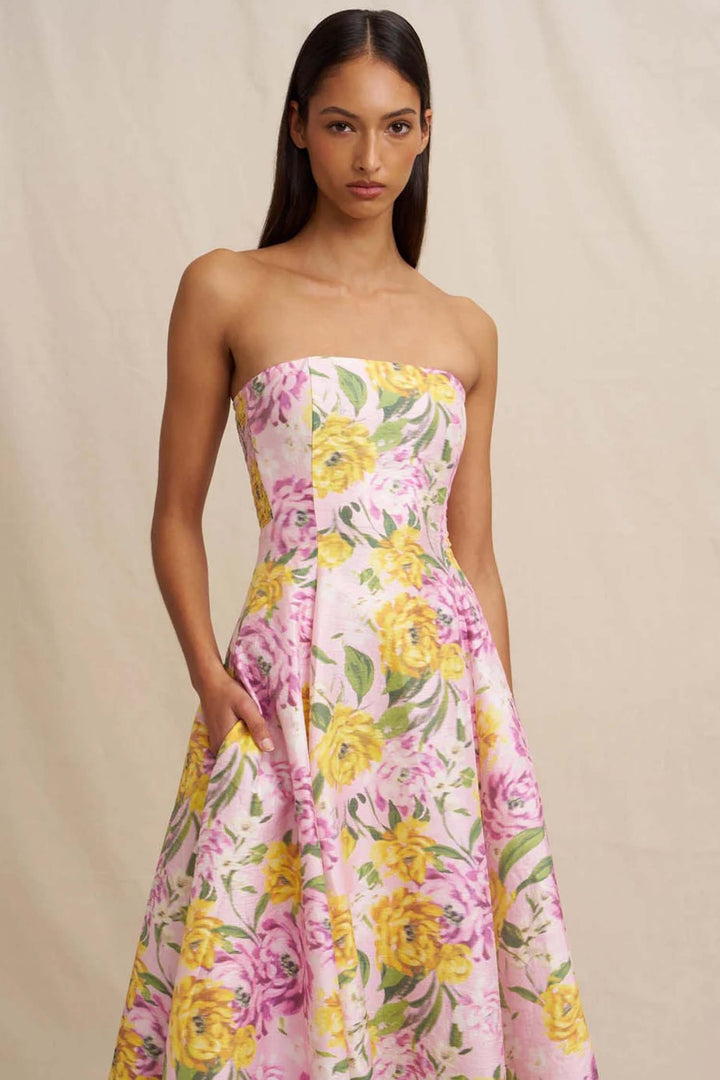 Christina Panel Strapless Dress in Lilac Floral