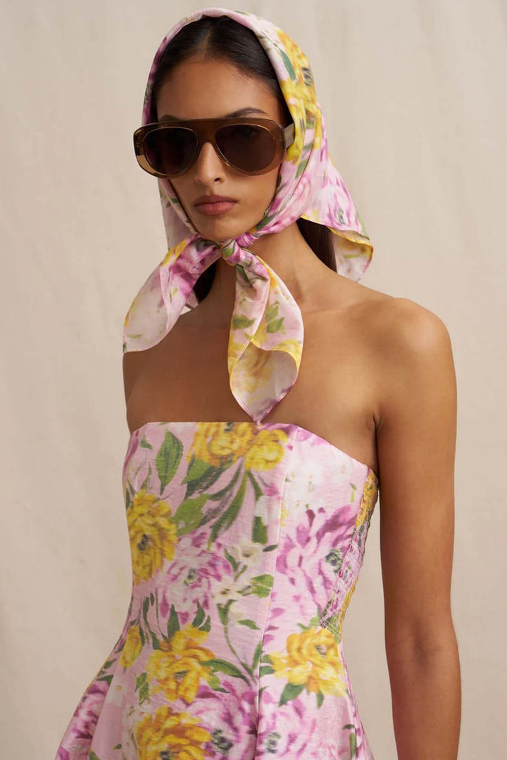Christina Panel Strapless Dress in Lilac Floral