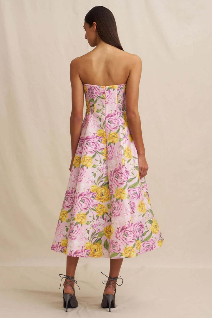 Christina Panel Strapless Dress in Lilac Floral
