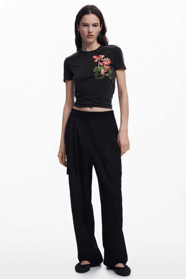 Classic Black Tee with Flowers