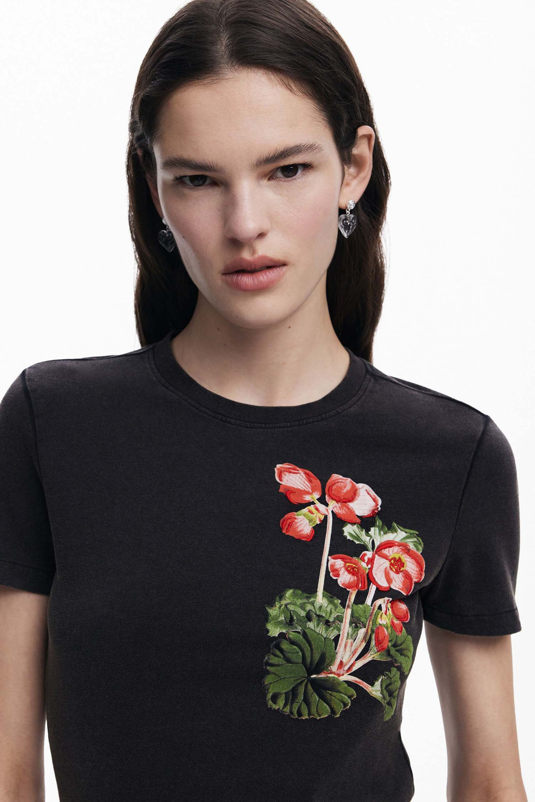 Classic Black Tee with Flowers