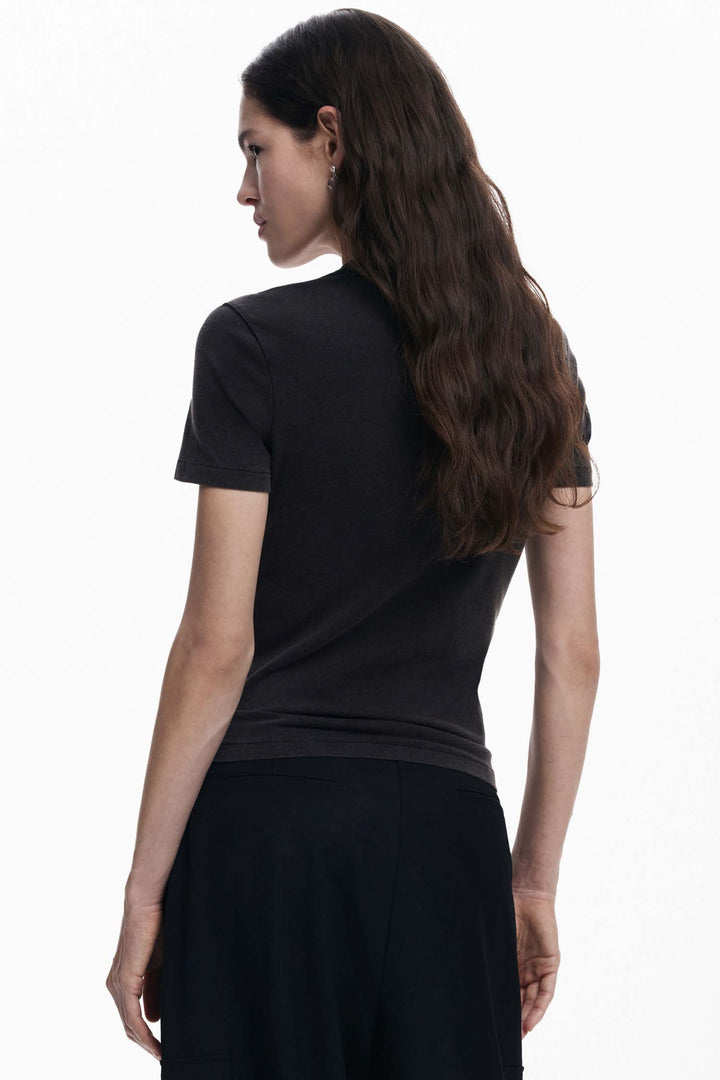 Classic Black Tee with Flowers