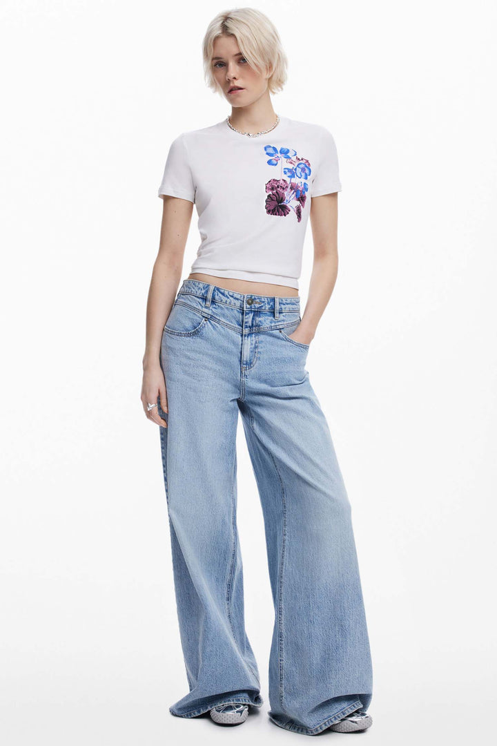 Classic White Tee with Flowers