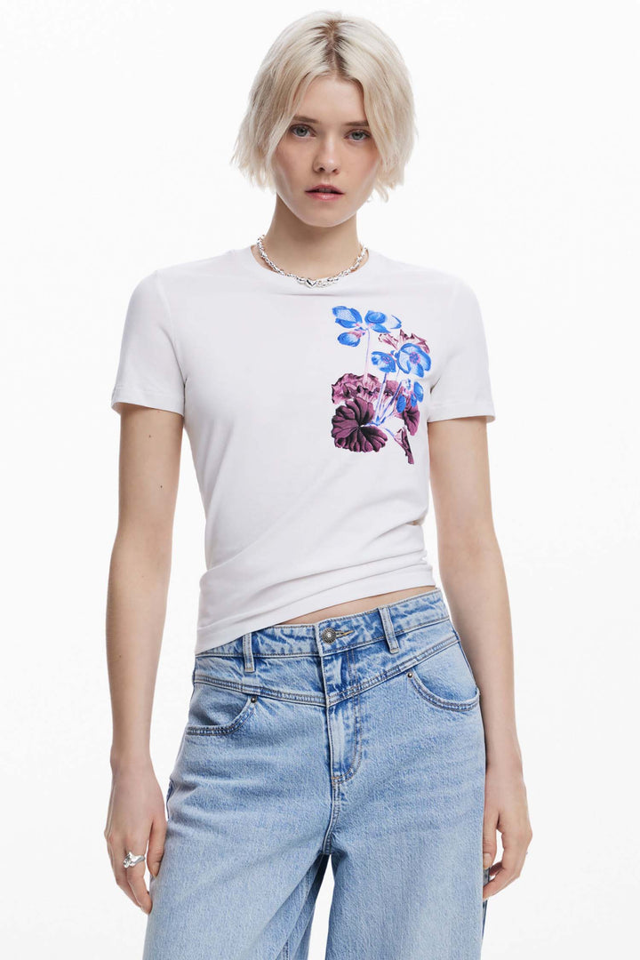 Classic White Tee with Flowers