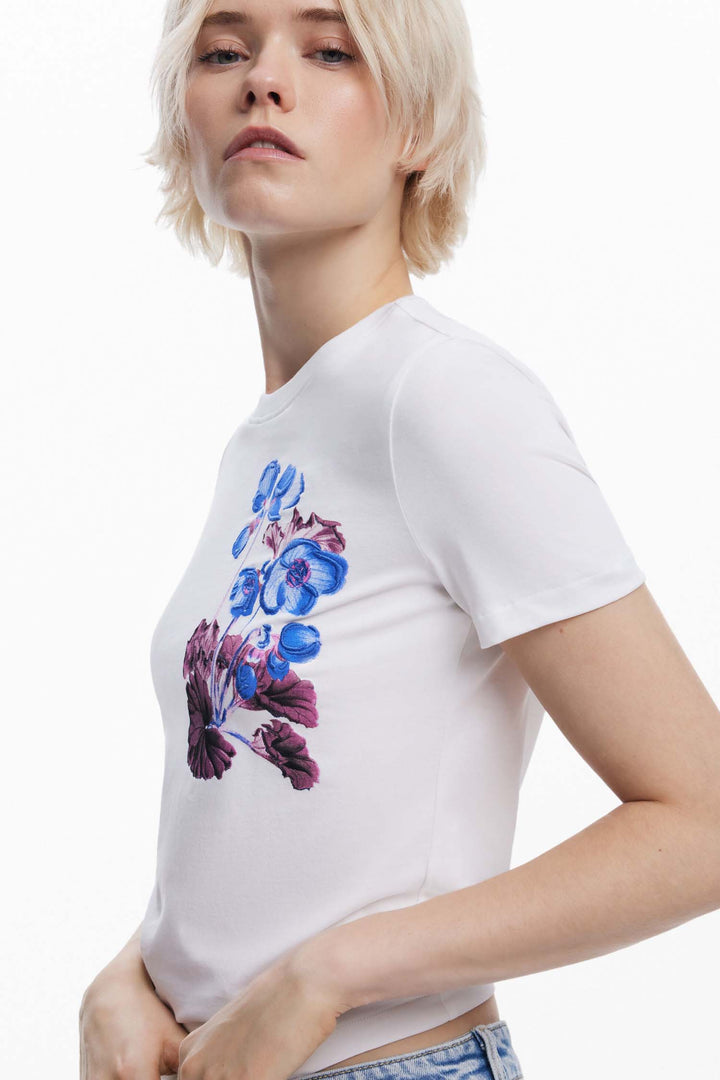 Classic White Tee with Flowers