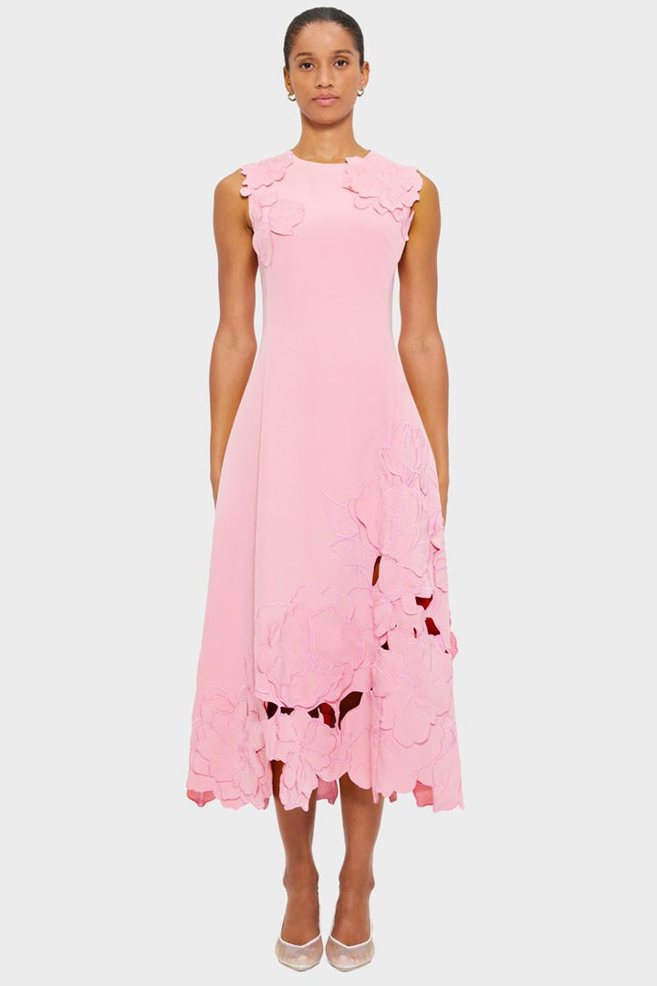 Cleo Applique Midi Dress - Flamingo