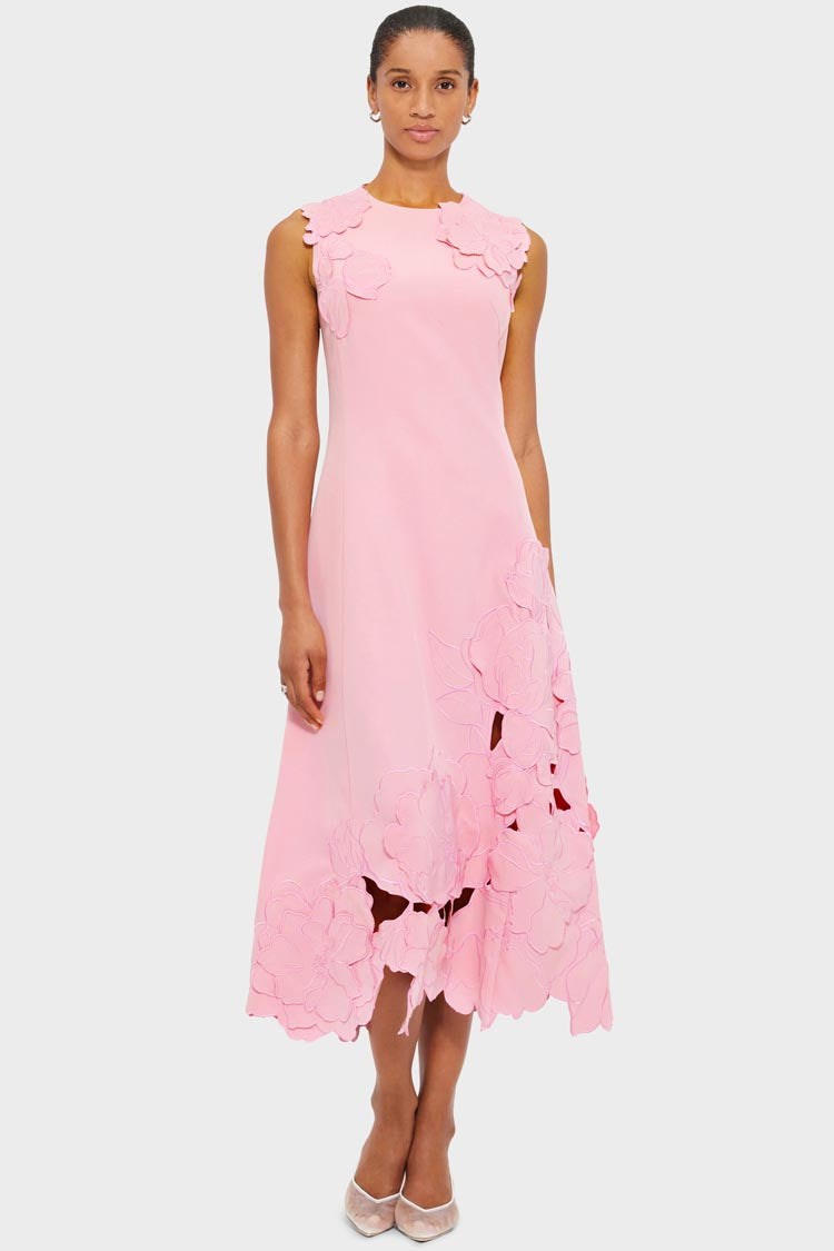 Cleo Applique Midi Dress - Flamingo