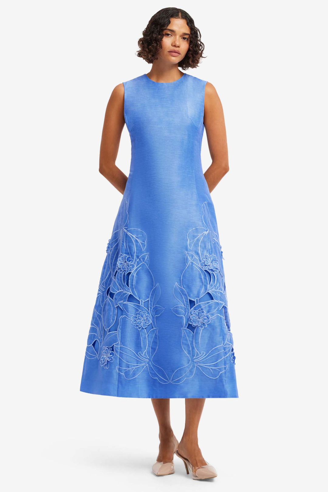 Cleo Applique Sleeveless Midi Dress in Azure