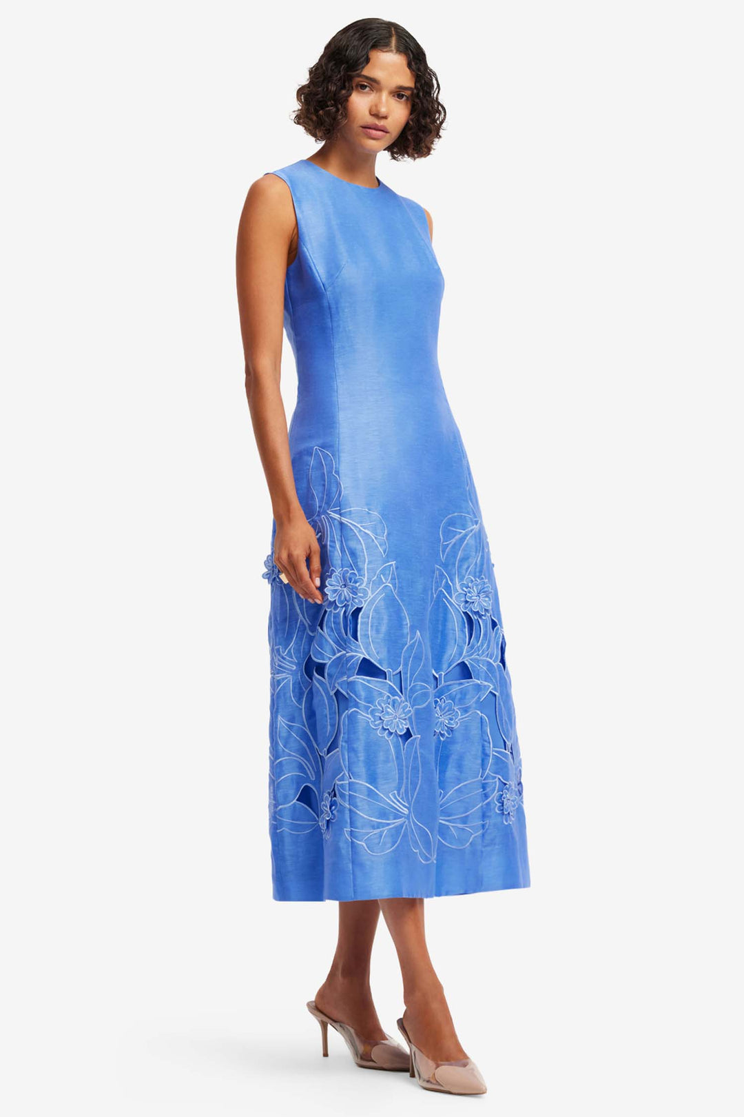 Cleo Applique Sleeveless Midi Dress in Azure
