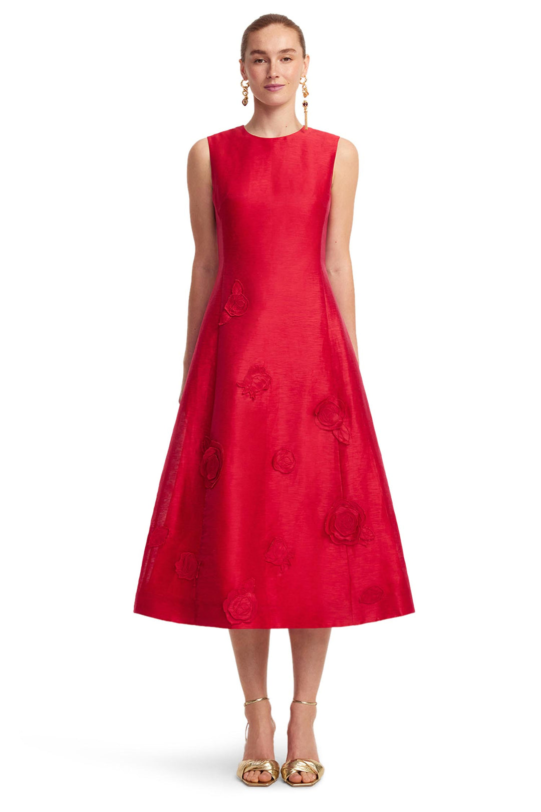 Cleo Applique Sleeveless Midi Dress in Scarlet
