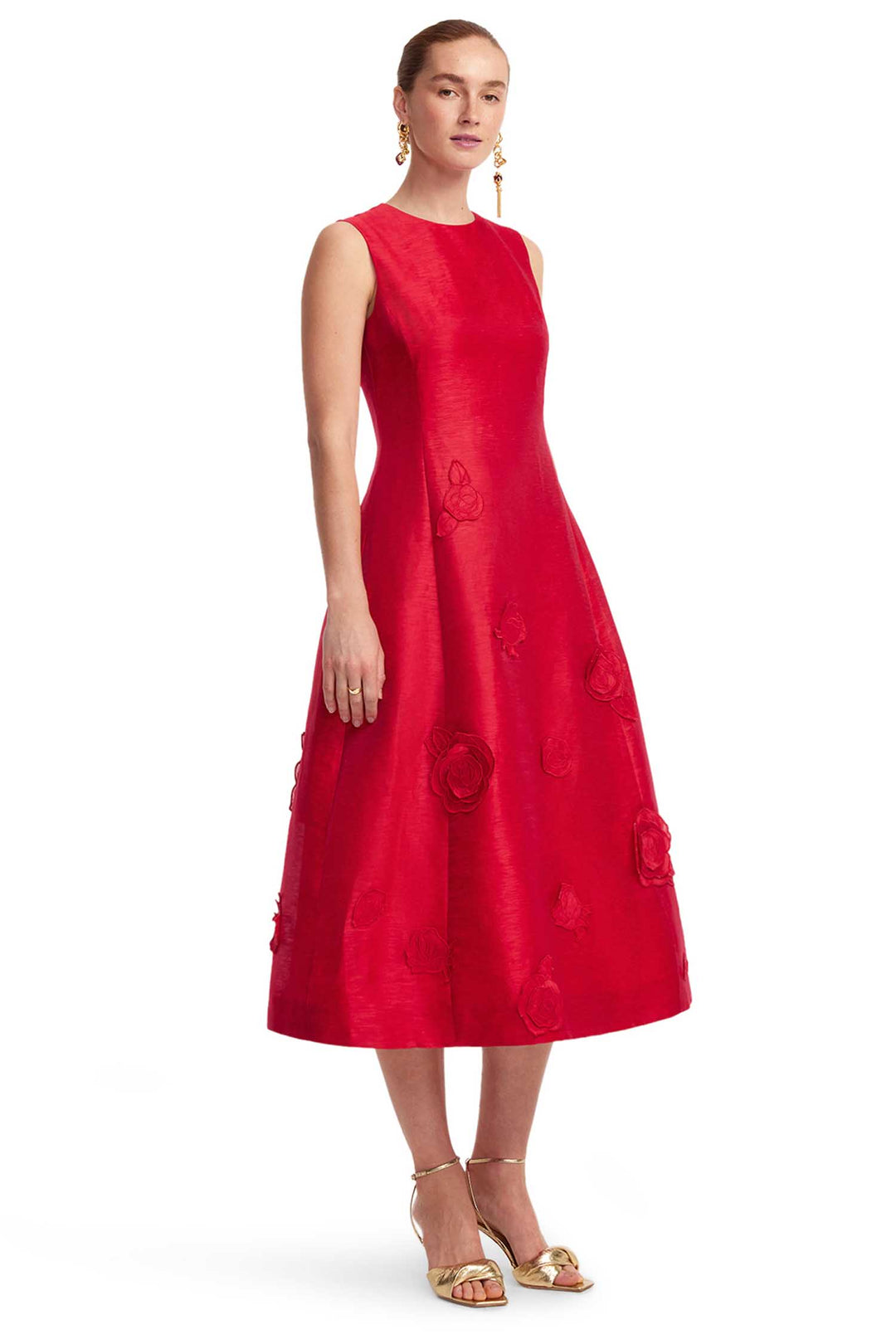 Cleo Applique Sleeveless Midi Dress in Scarlet