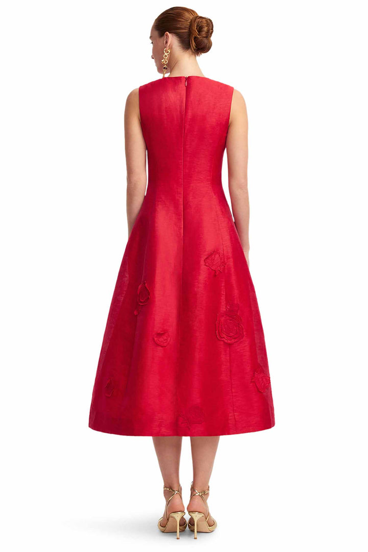 Cleo Applique Sleeveless Midi Dress in Scarlet