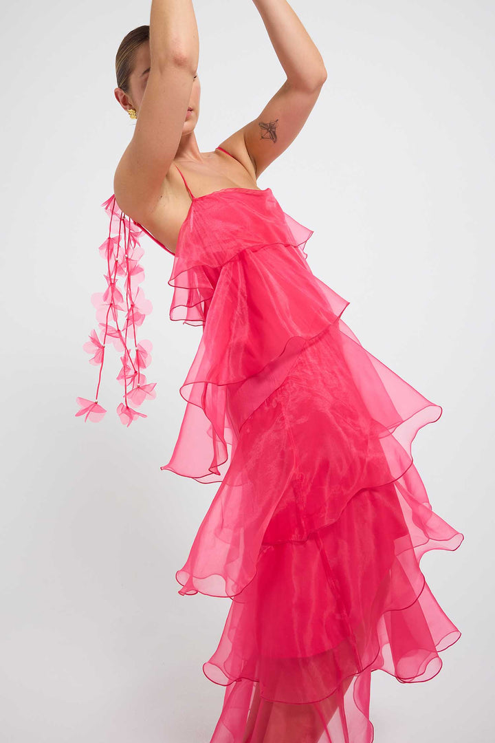 Cleo Tiered Maxi Dress in Magenta