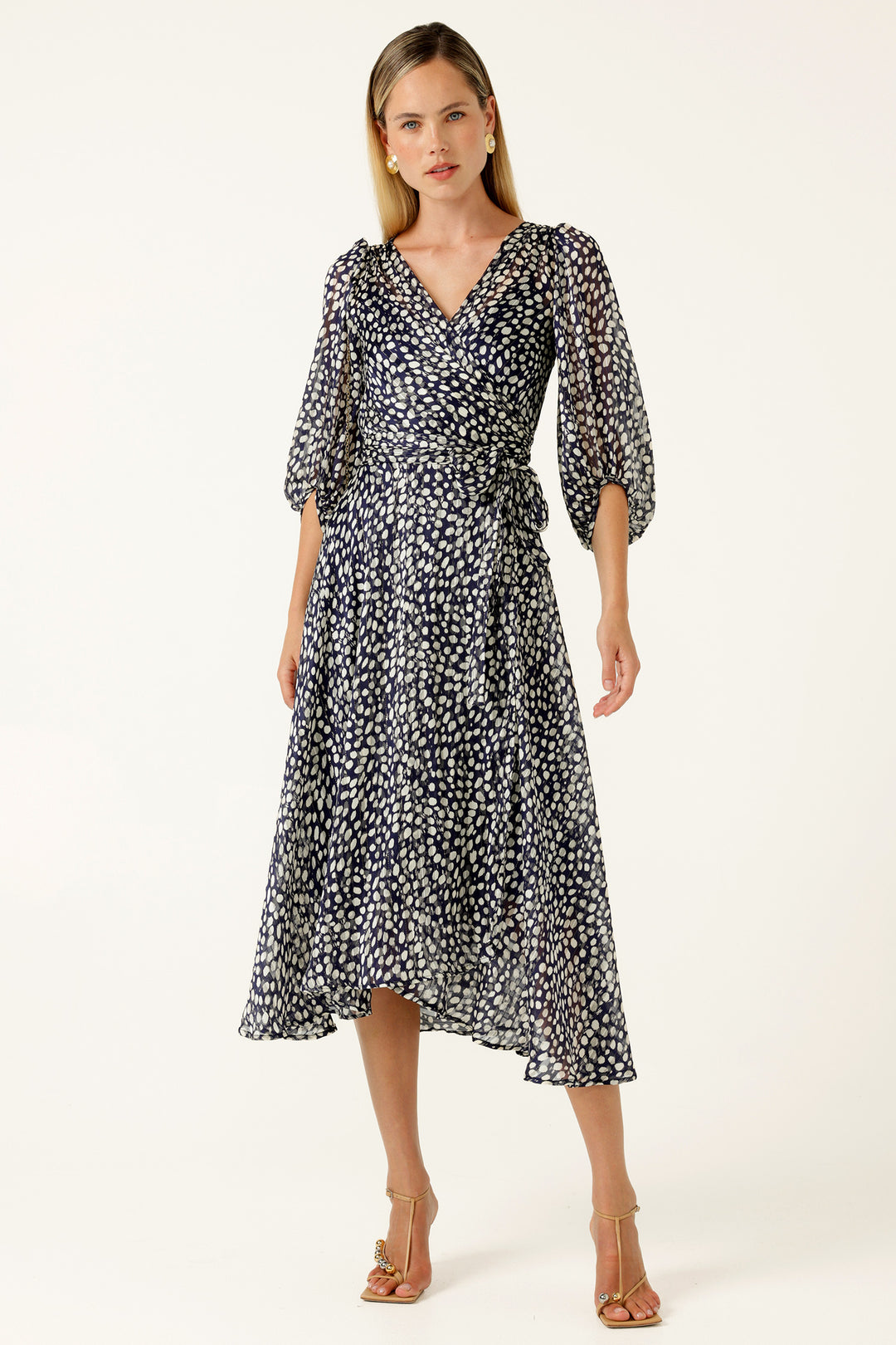 Cloudland Wrap Dress in Navy White Spot
