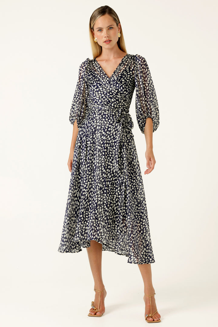 Cloudland Wrap Dress in Navy White Spot