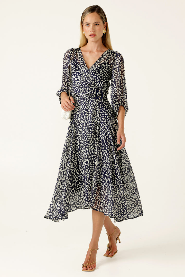 Cloudland Wrap Dress in Navy White Spot