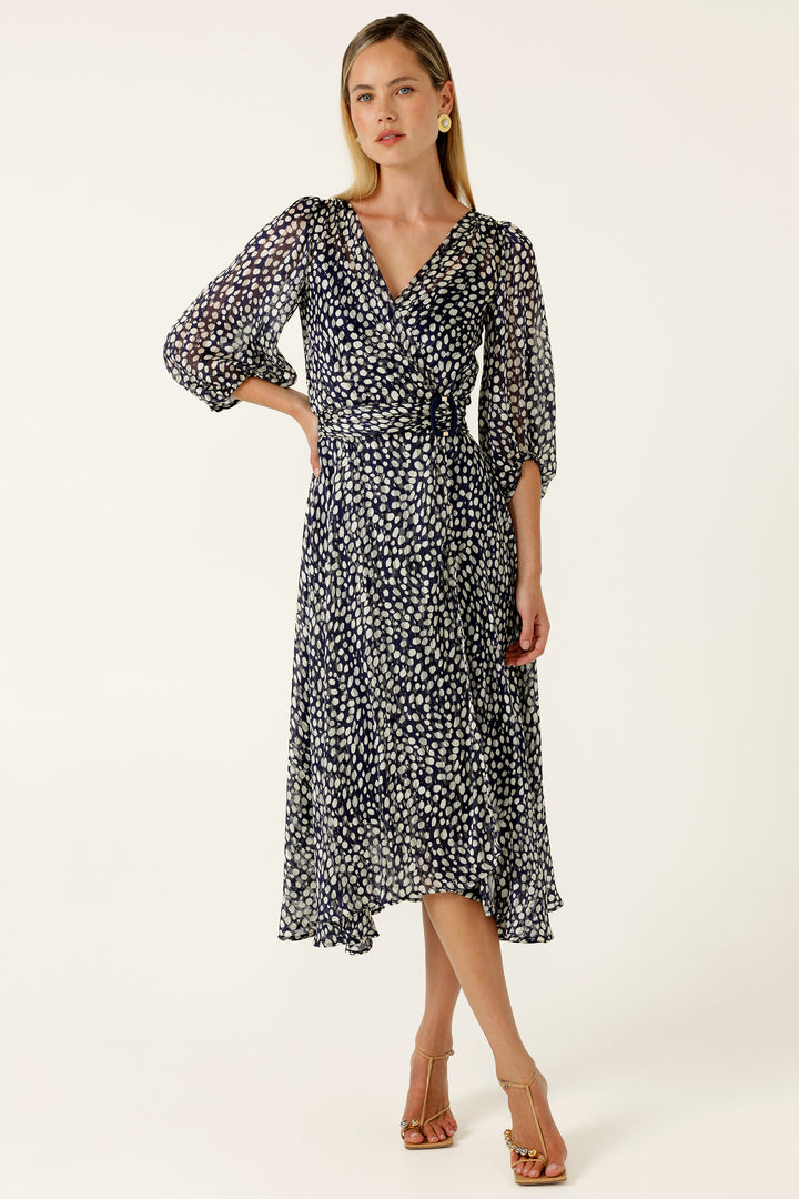 Cloudland Wrap Dress in Navy White Spot