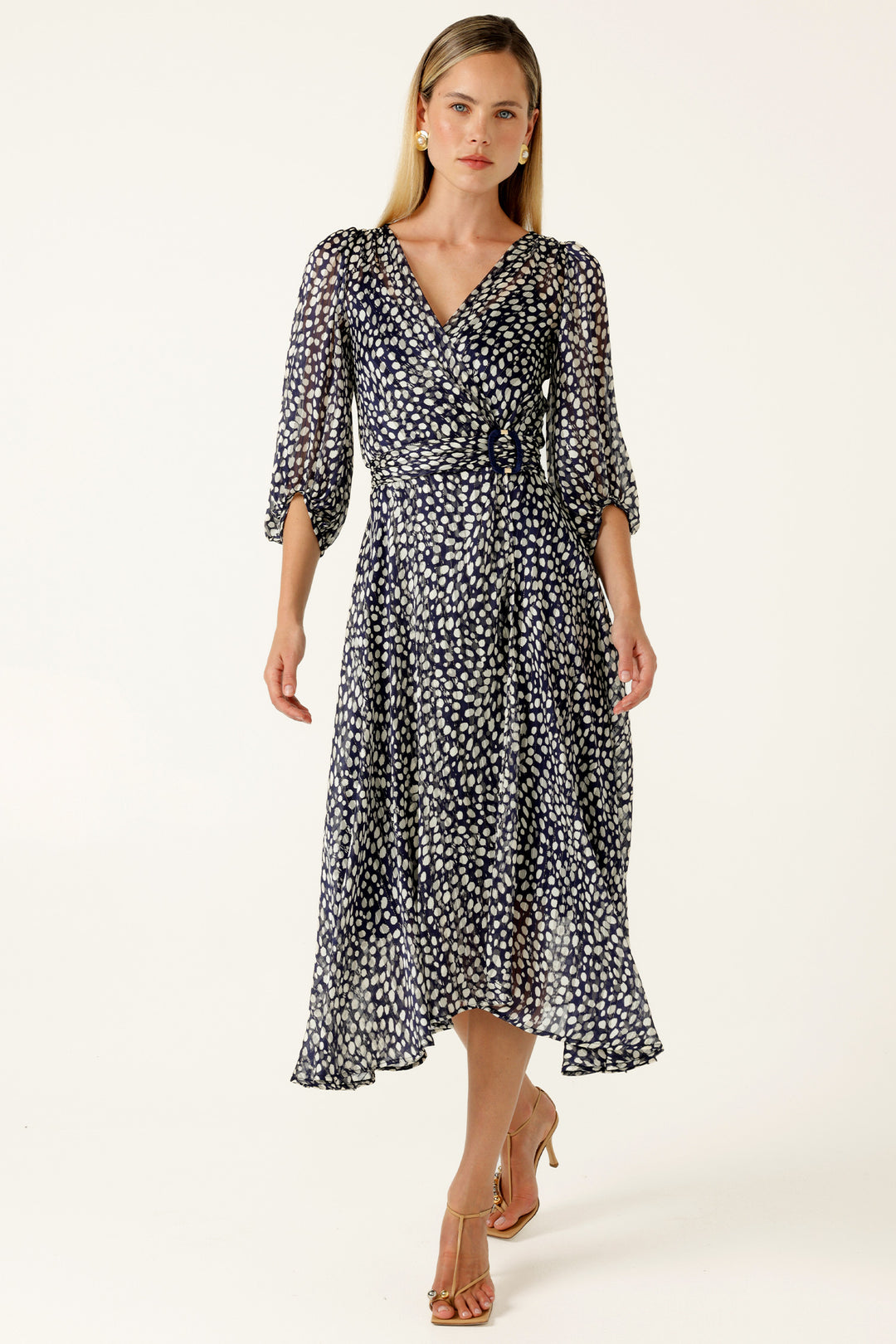 Cloudland Wrap Dress in Navy White Spot