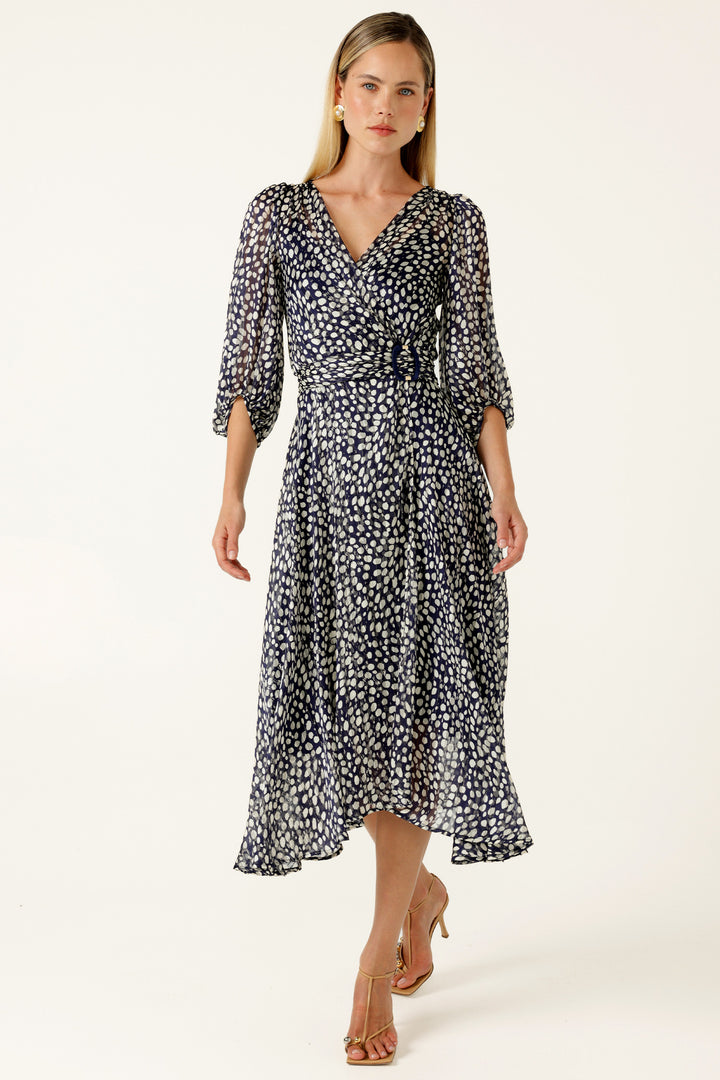 Cloudland Wrap Dress in Navy White Spot