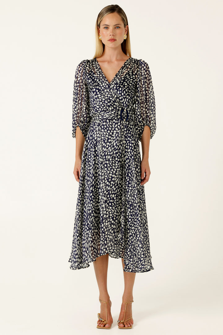 Cloudland Wrap Dress in Navy White Spot