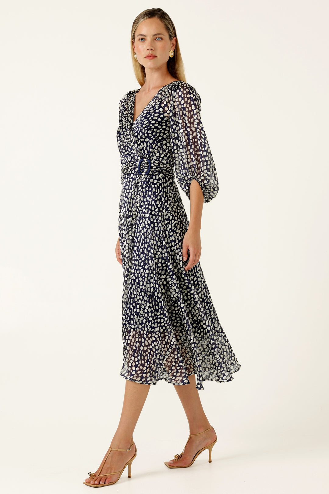 Cloudland Wrap Dress in Navy White Spot