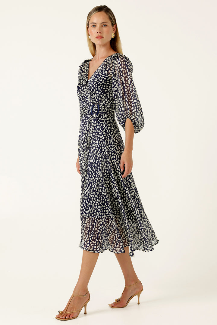 Cloudland Wrap Dress in Navy White Spot