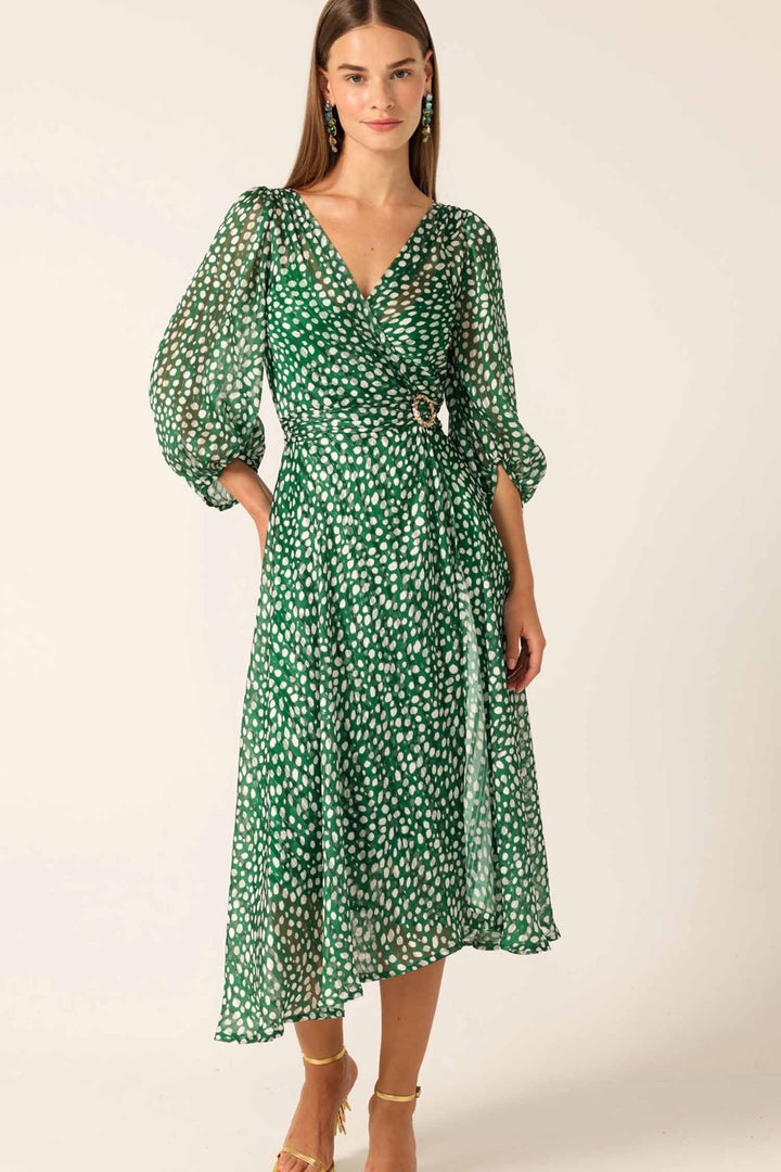 Cloudland Wrap Dress in Green Spot Lurex