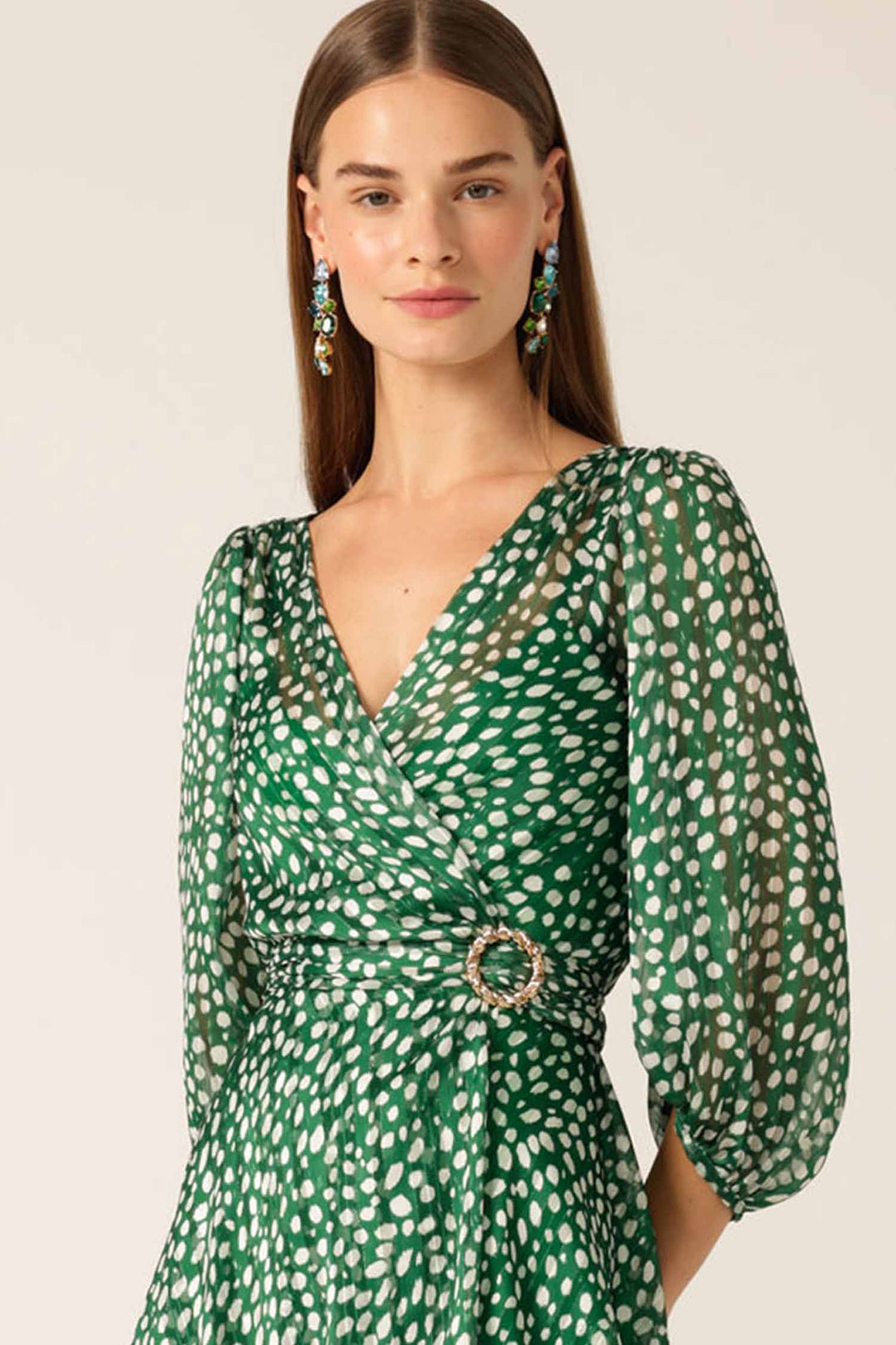Cloudland Wrap Dress in Green Spot Lurex