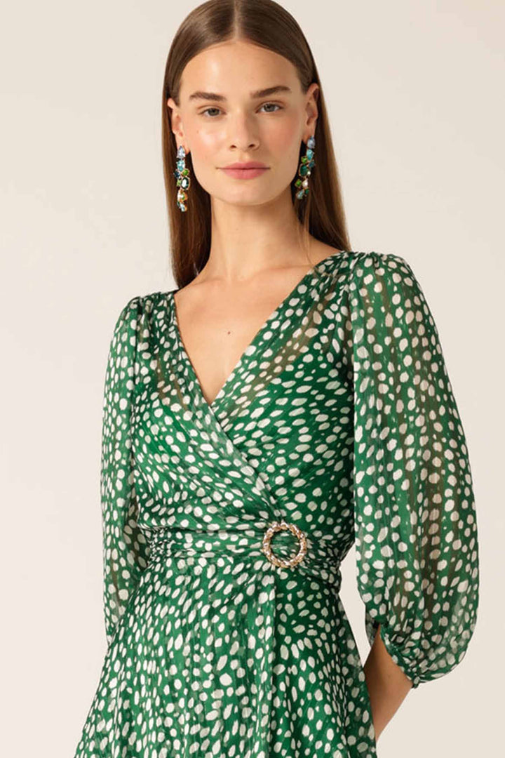 Cloudland Wrap Dress in Green Spot Lurex