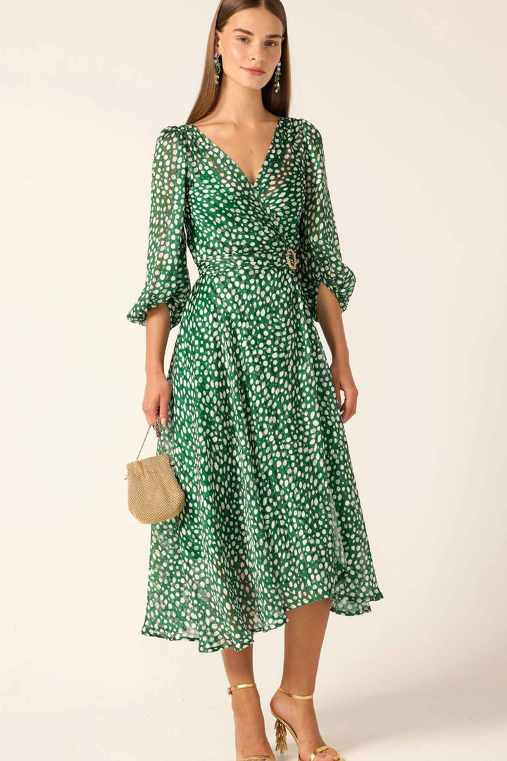 Cloudland Wrap Dress in Green Spot Lurex