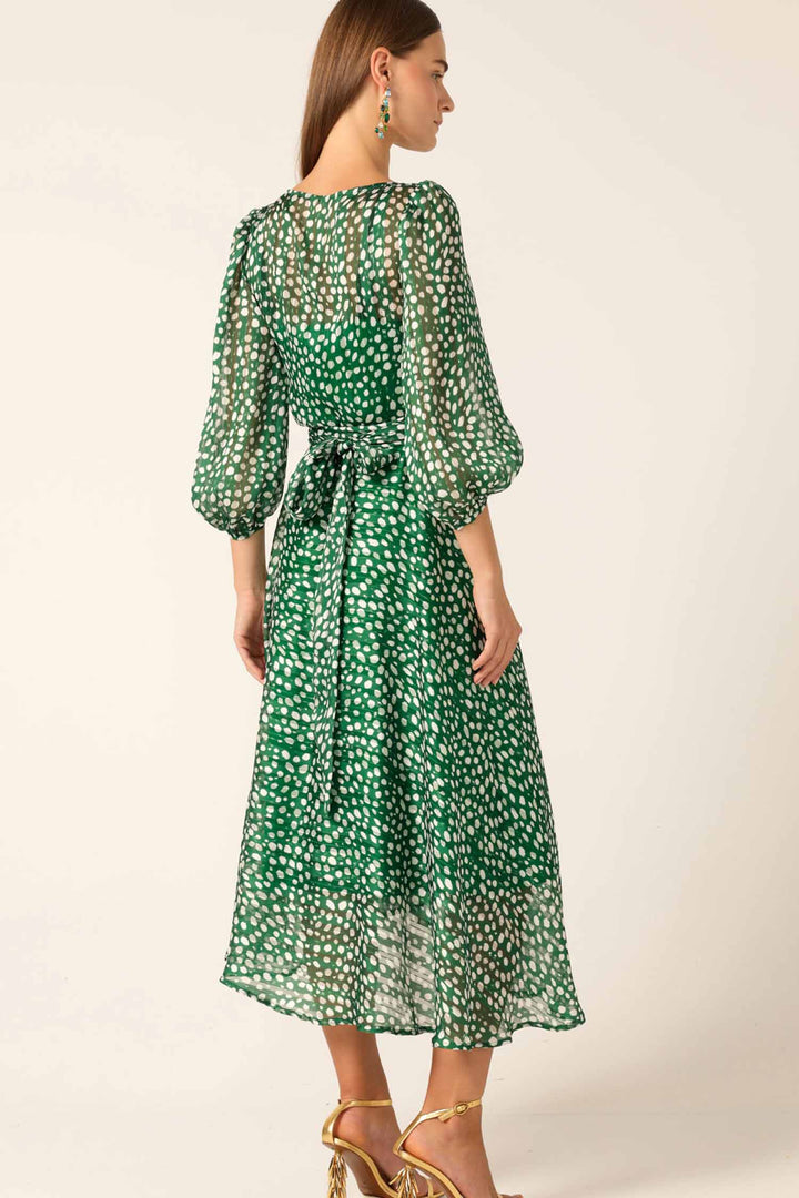 Cloudland Wrap Dress in Green Spot Lurex