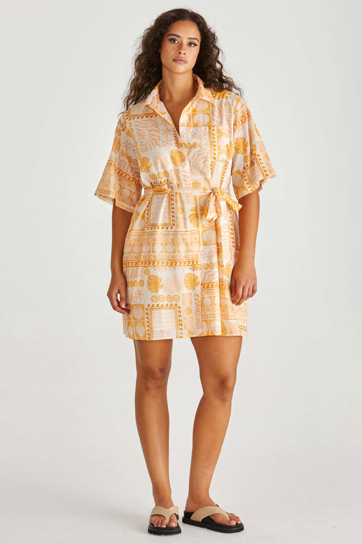 Coast Mini Shirt Dress in Peach Shell Patchwork