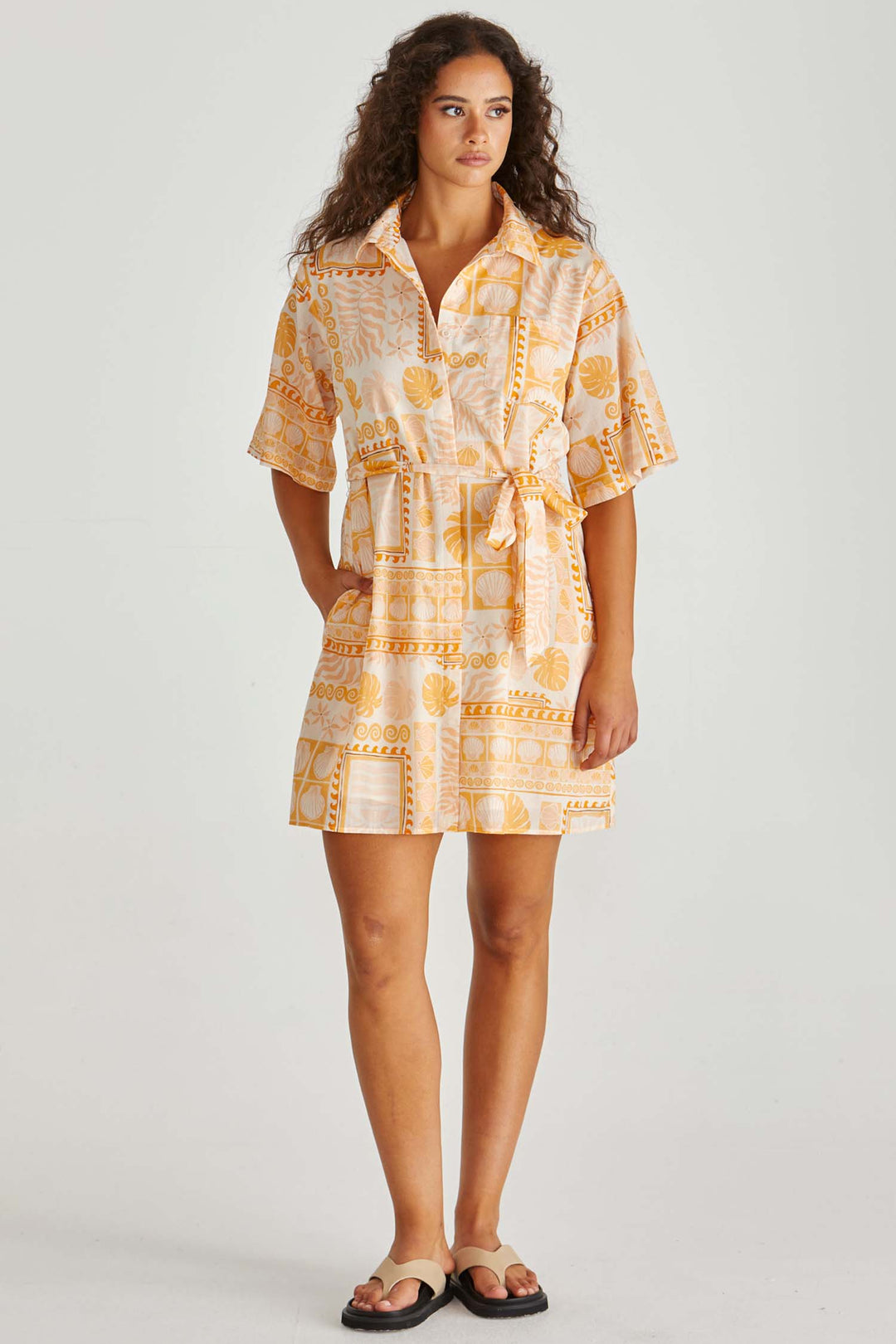 Coast Mini Shirt Dress in Peach Shell Patchwork