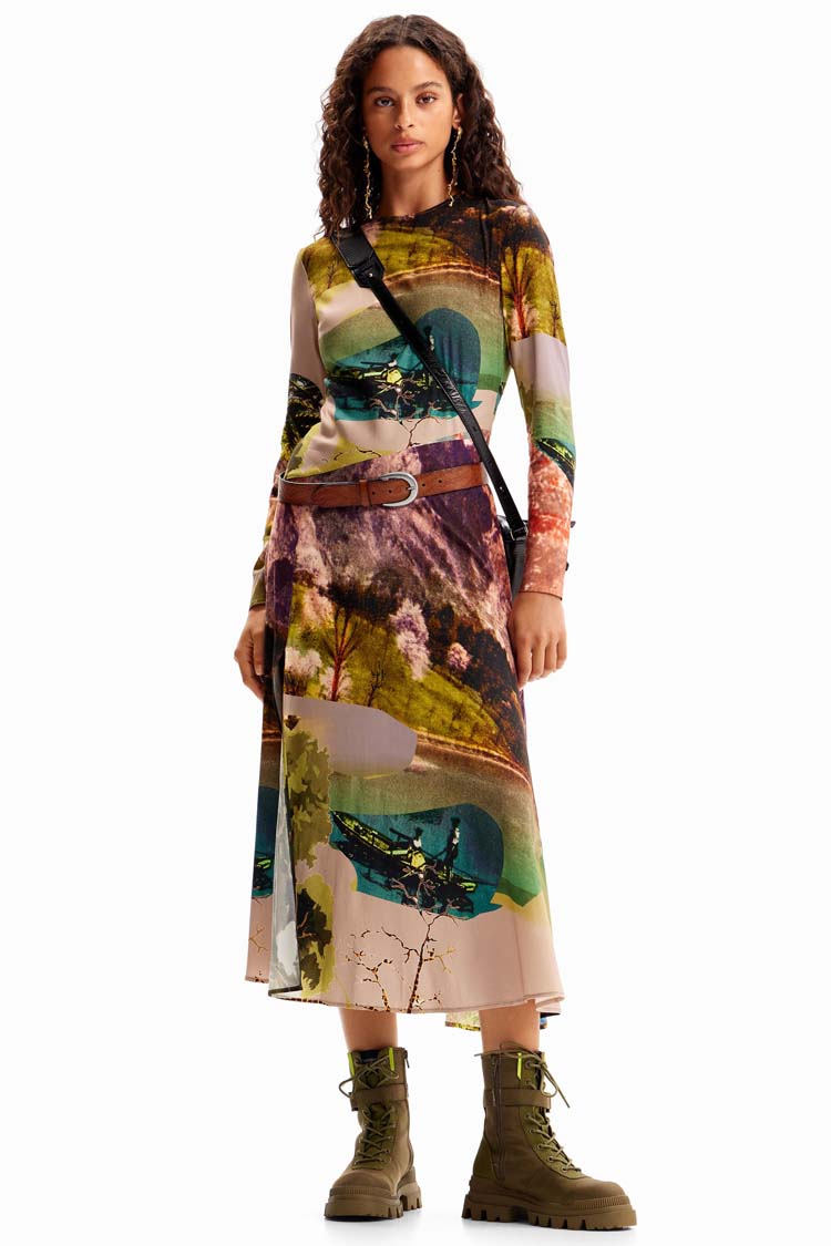 Collage Printed Midi Dress