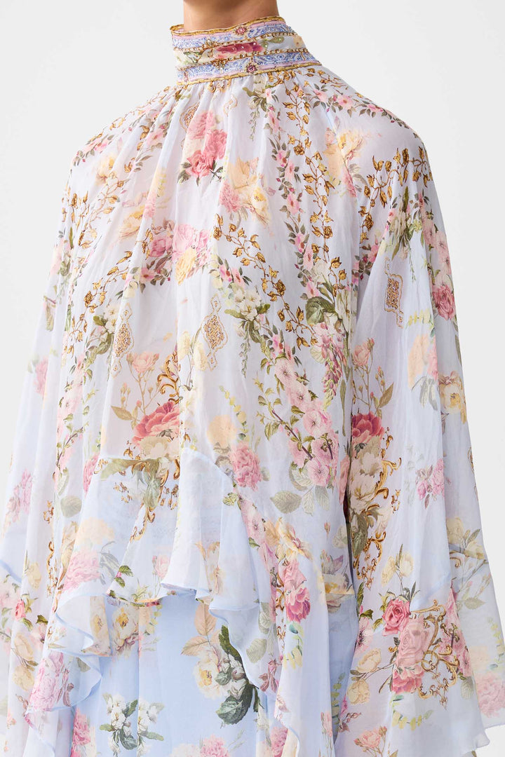 Collared LS Top w Ruffles in Tiled In Time