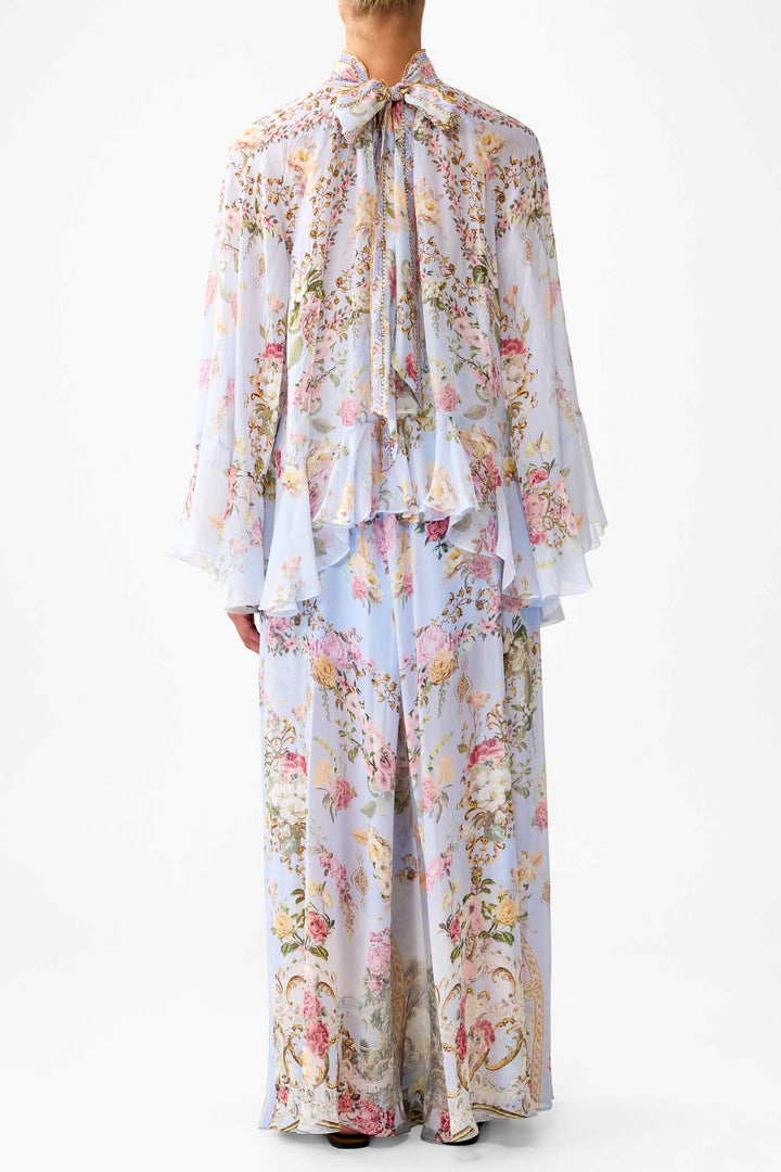 Collared LS Top w Ruffles in Tiled In Time