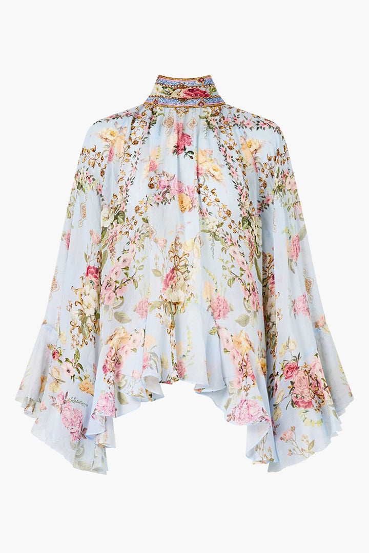 Collared LS Top w Ruffles in Tiled In Time