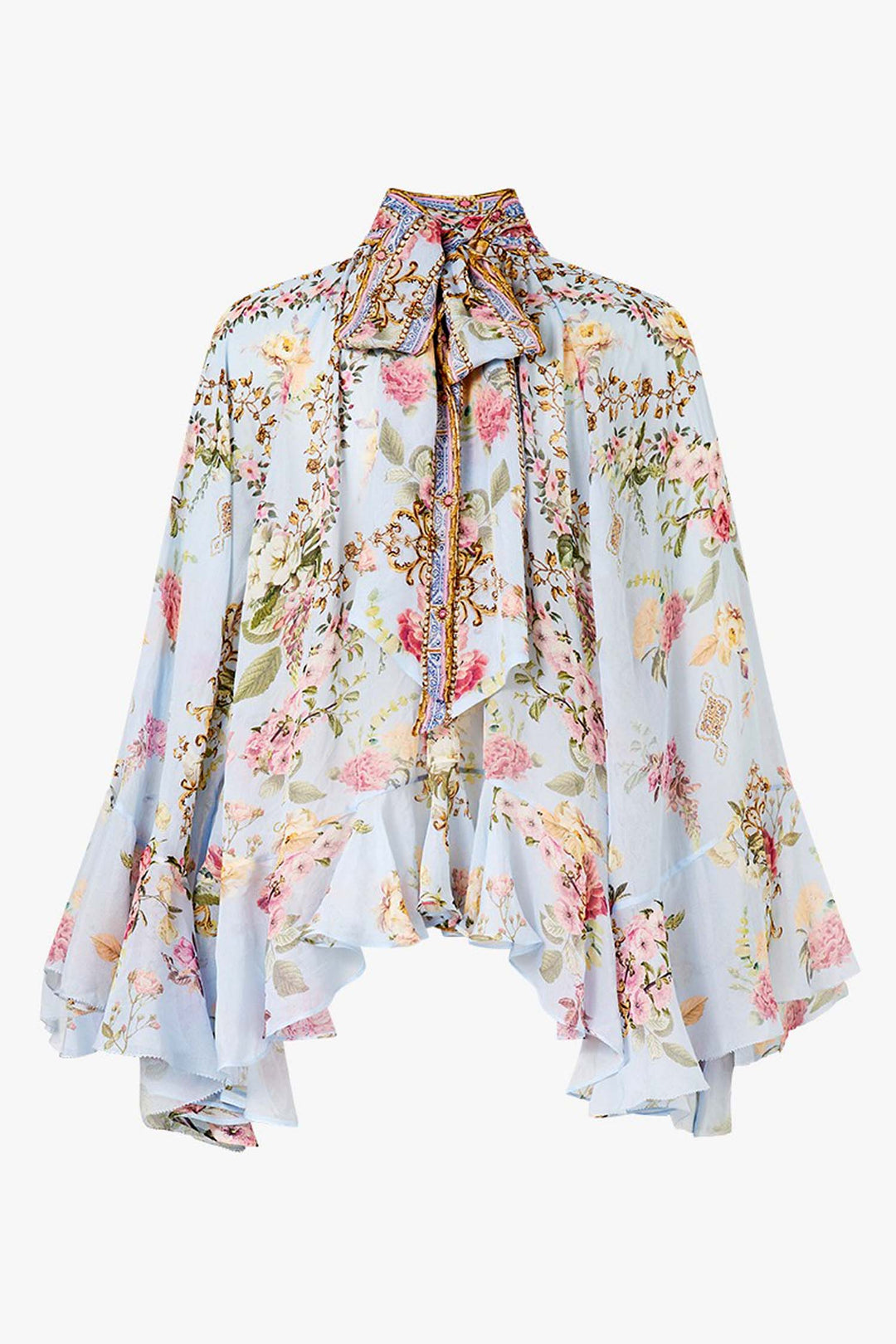 Collared LS Top w Ruffles in Tiled In Time