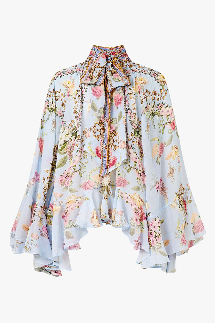 Collared LS Top w Ruffles in Tiled In Time