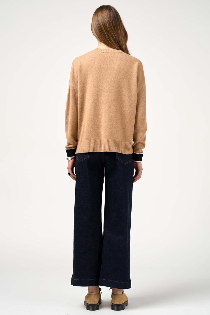 College Sweater in Camel Black Stripe