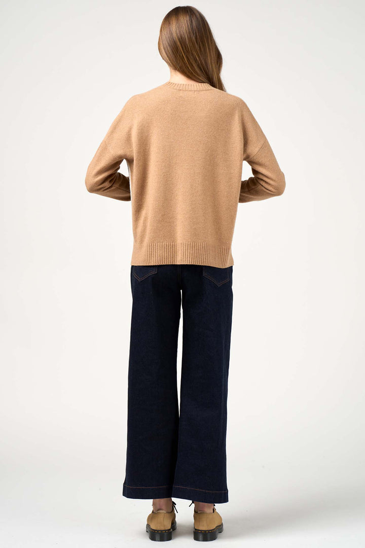 College Sweater in Camel Black Stripe