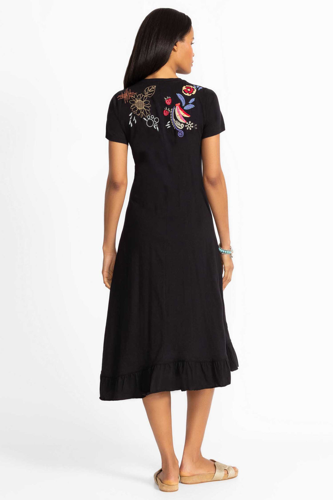 Cora Asymmetric Ruffle Flounce SS Midi Dress
