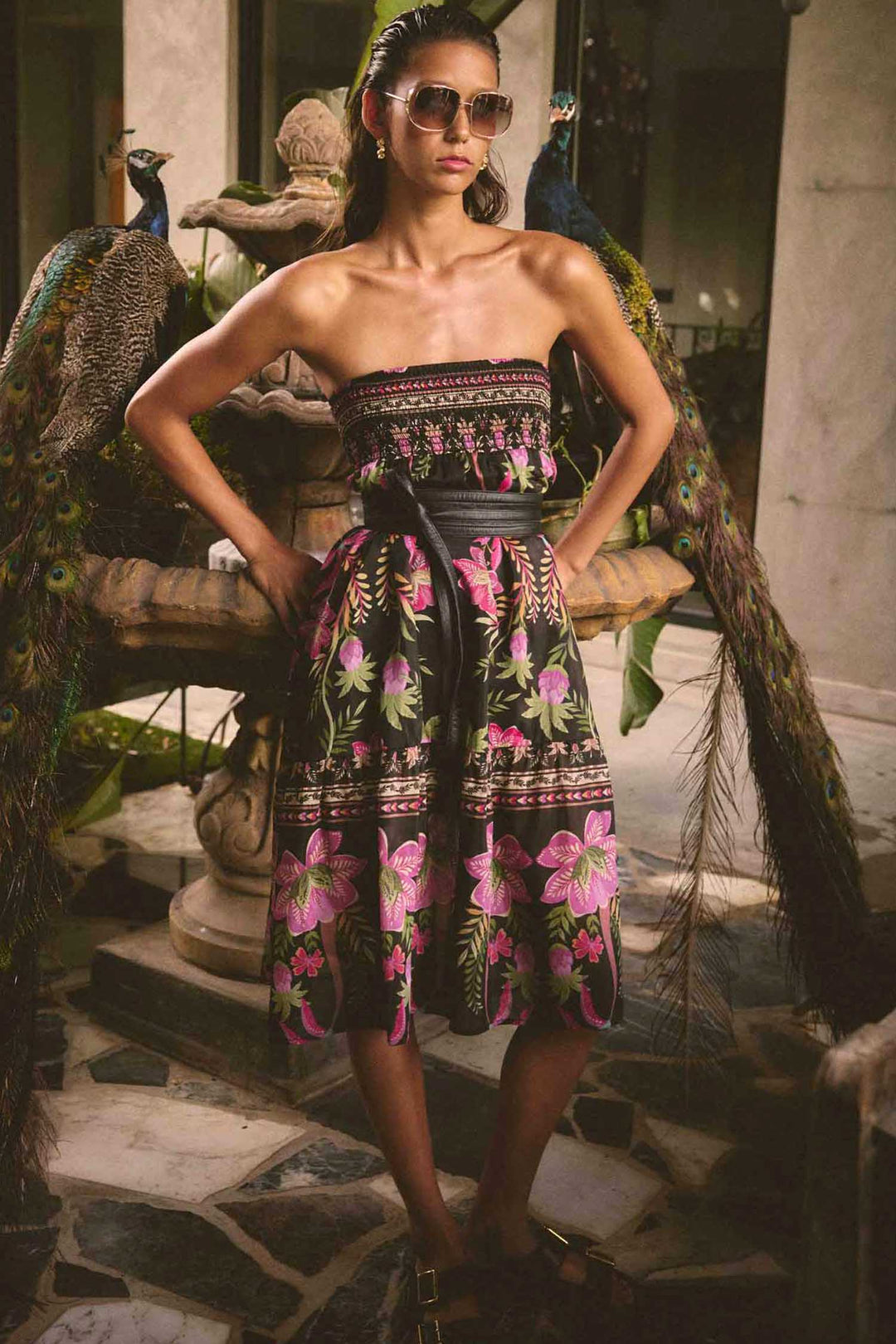 Cordelia Shirred Printed Skirt in Anthos Lotos