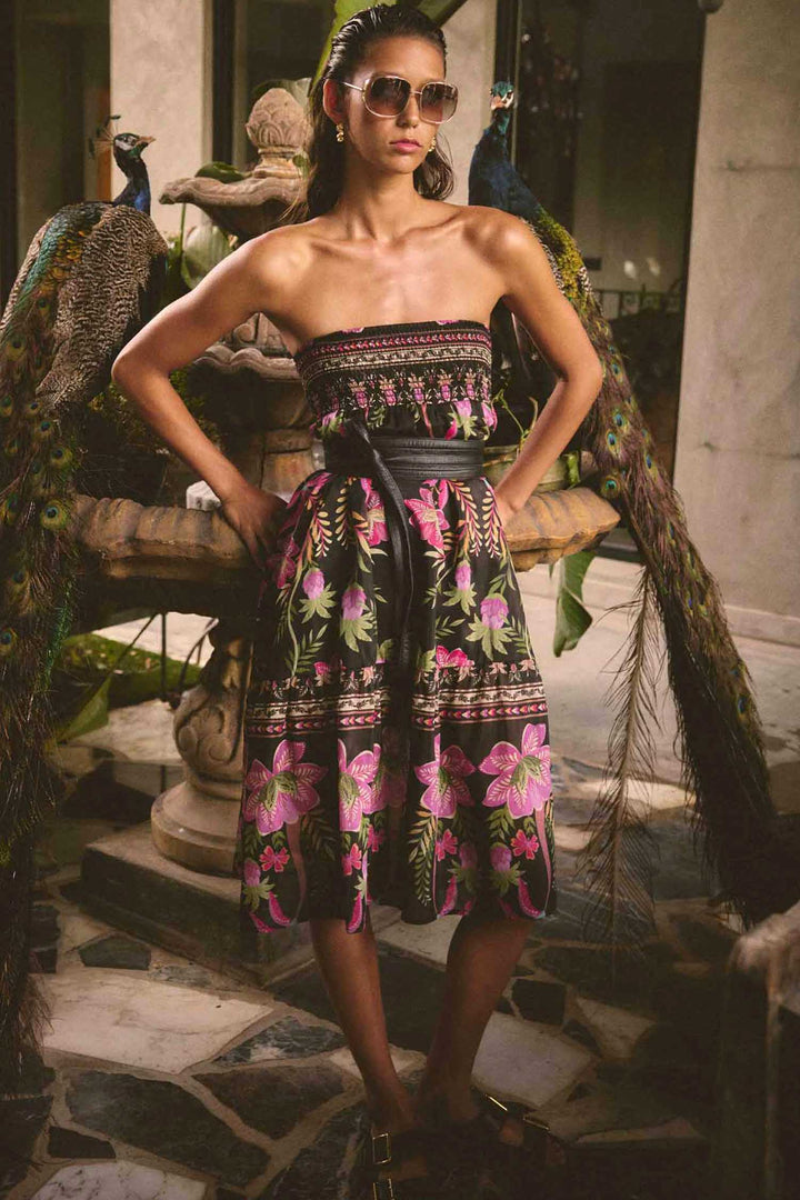 Cordelia Shirred Printed Skirt in Anthos Lotos