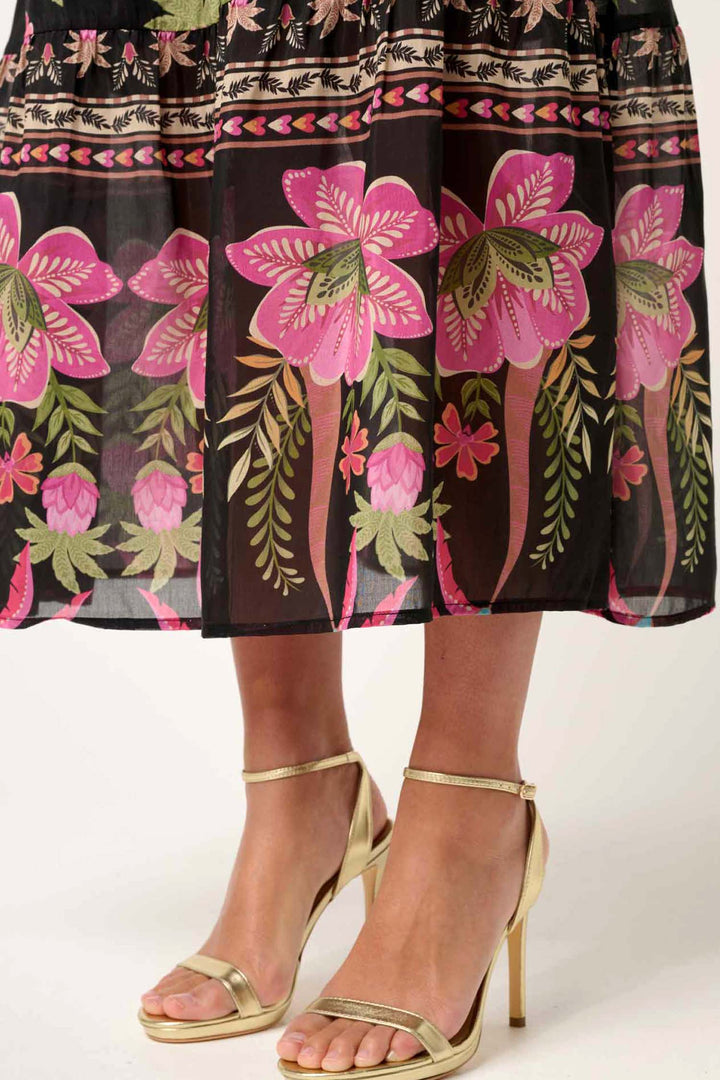 Cordelia Shirred Printed Skirt in Anthos Lotos