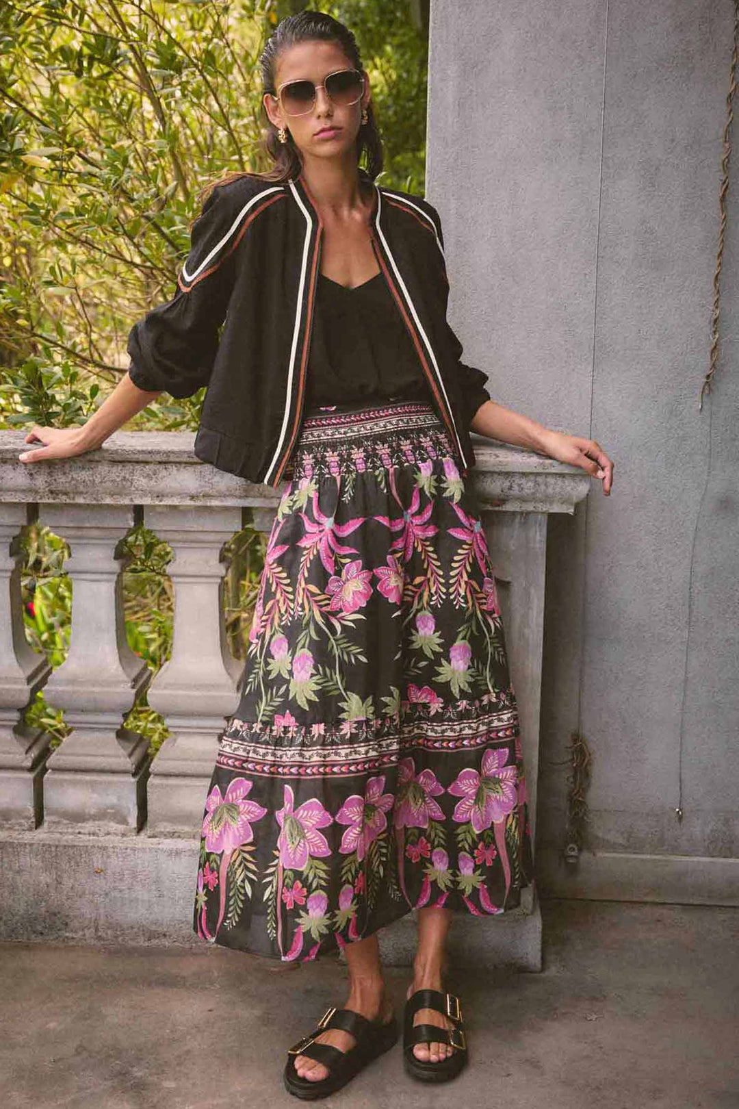 Cordelia Shirred Printed Skirt in Anthos Lotos