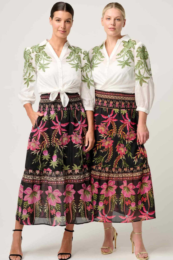 Cordelia Shirred Printed Skirt in Anthos Lotos