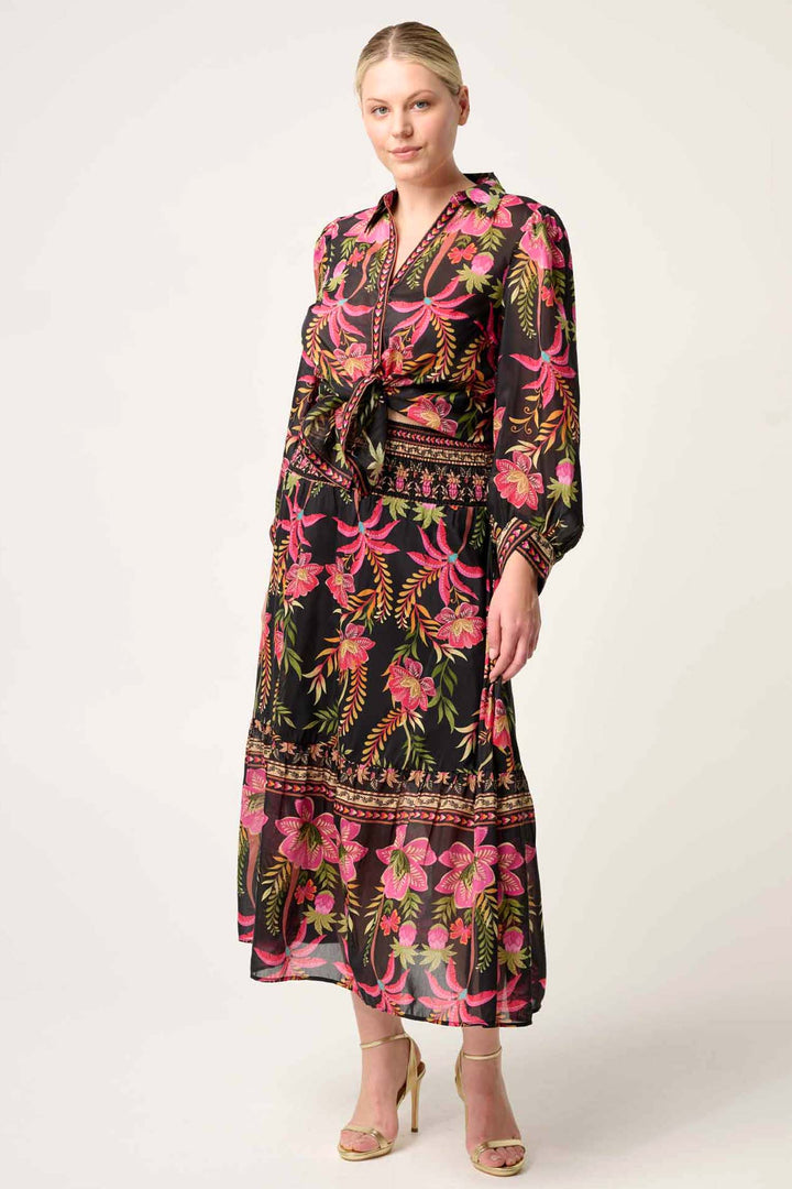 Cordelia Shirred Printed Skirt in Anthos Lotos