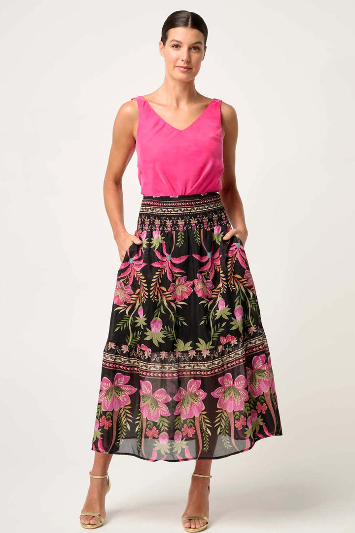 Cordelia Shirred Printed Skirt in Anthos Lotos